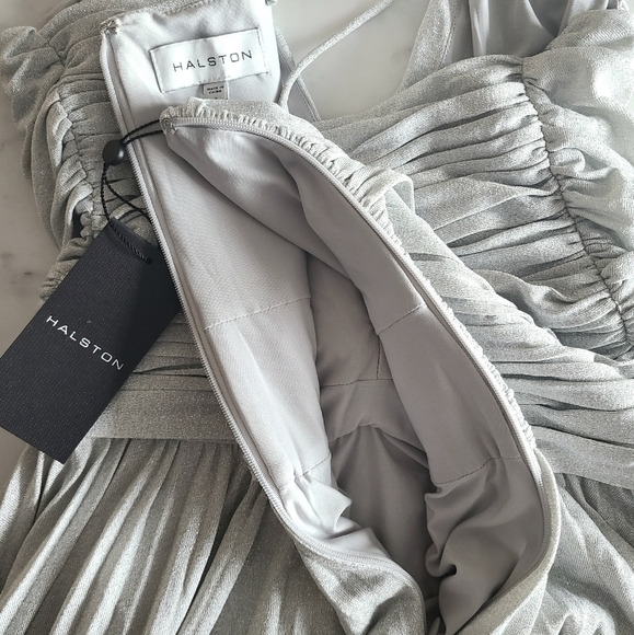 Halston Jody Pleated Midi Dress in Silver, Size 6, NWT - Picture 13 of 16